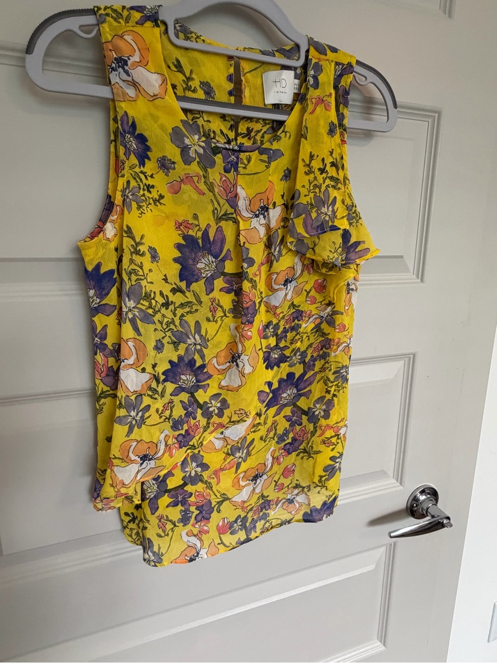 Anthropologie Yellow Floral Ruffle Sleeveless Camisole